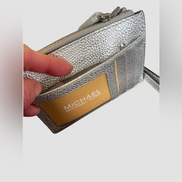Michael Kors Coin Purse Wallet Wristlet Metallic Silver Money Pieces Pouch NWT - Picture 7 of 8